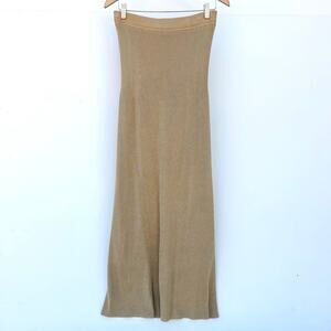 Vintage 90s J. Peterman Silk Knit Maxi Skirt Gold Beige Large Luxury Minimalist